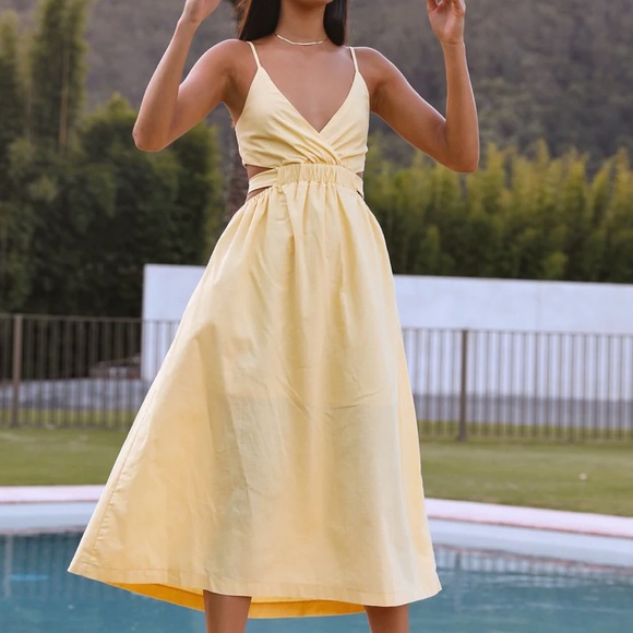 NWT Hello Molly tea length yellow midi dress - Picture 3 of 5
